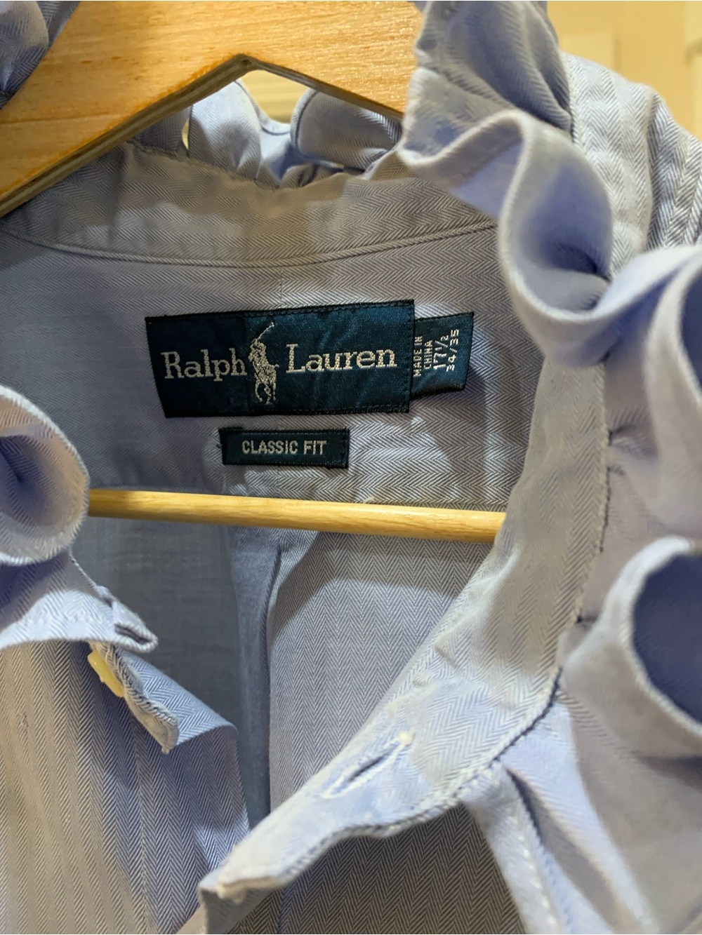 Ralph Lauren Light Blue Ruffle Trim Button-Down Shirt - Picture 3 of 6
